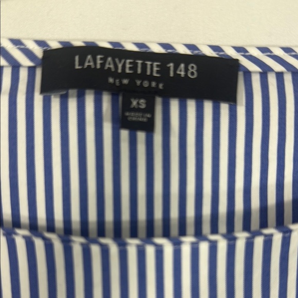 Lafayette 148 Blue and White Relaxed Ruffled Blouse Size XS - Picture 2 of 9